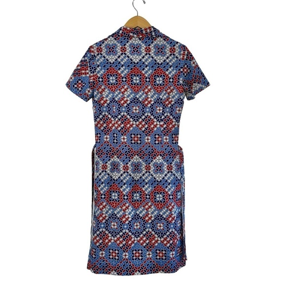 VTG Hob Nobber Mod Geometric Print Dress 60s 70s Button Front Matching Belt 4/6 - Picture 6 of 9